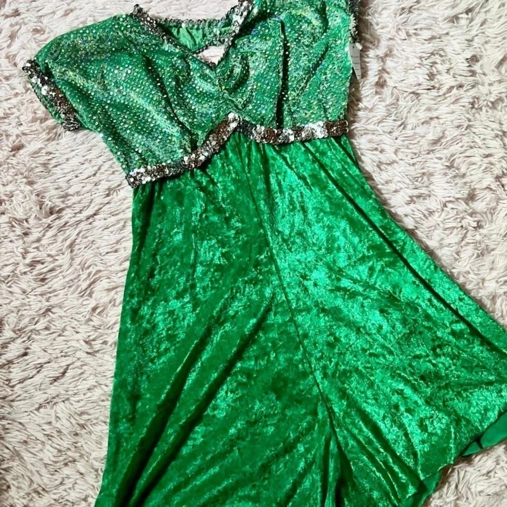 Vintage 80s Velvet Sequins Dance Dress Up Costume Babydoll Romper Womens 14 Glam